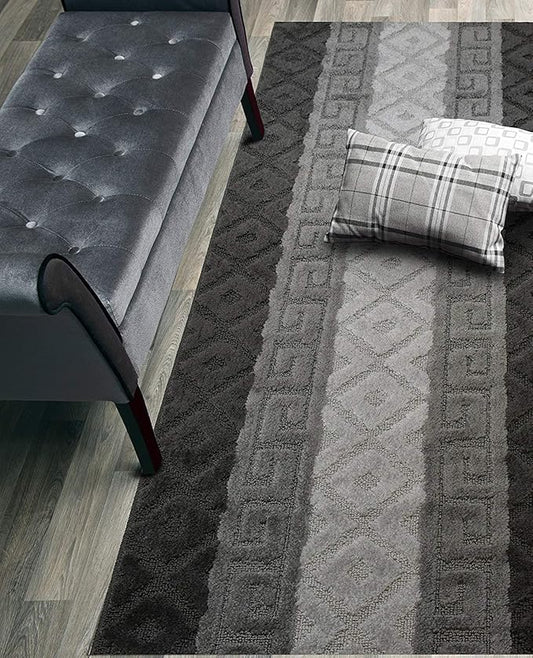 Custom Cut Hallway Runner Rug, Slip Resistant, 31 Inch Wide X Your Choice of Length, Meander Anthracite, 31 Inch X 4 feet, Doormat