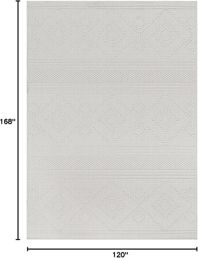Beverly Rug Micro Loop Large Area Rug White 10x14 Modern Luxury Boho Geometric Durable Indoor Area Rugs for Living Dining Room Office Stain Resistant Non Shedding Casual Indoor Carpet White 10 x 14