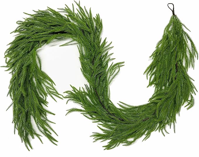 Senjie 5FT 2 PCS Christmas Garlands Norfolk Pine Garland Real Touch Artificial Faux Greenery Garland for Holiday Indoor Outdoor Decor