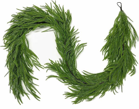 Christmas Garland Norfolk Pine Garland Real Touch Artificial Greenery Garland for Mantle Fireplace Table Indoor Outdoor Decor 6FT