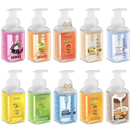 Foaming Hand Soap Pack of 10 - Moisturizing Hand Soap with Aloe Vera and Essential Oils - Alcohol-Free Hand Wash in Citrus Blend, Lemon, Orange, Lime, Grapefruit, Black Cherry Fragrances & More, Scented Hand Wash for Kitchen or Bathroom
