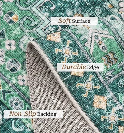 zesthome 6x9 Area Rug, Super Soft Washable Rugs for Living Room, Non-Slip Stain Resistant Vintage Rugs, Ultra-Thin Large Area Rugs(Green/Teal,6'x9')