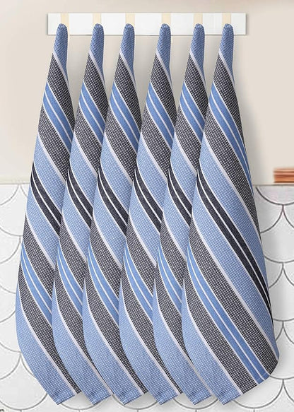 Goroly Home Kitchen Towels 18x28 Inch, Set of 6, Honey Comb Design, Super Absorbent, Quick Dry, Soft, 100% Cotton Dish Towels for Wiping Hands, Drying Dishes, Cleaning Dishcloths Set - Sky Blue Navy