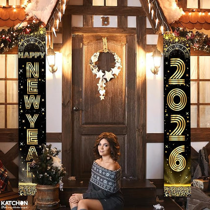 KatchOn, XtraLarge Happy New Year Banner - 72x12 Inch | New Years Decorations 2026 | New Years Eve Party Supplies 2026, Nye Decorations 2026 | Door Banner for Happy New Year 2026 | Nye Decor 2026