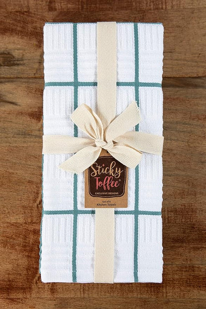 Sticky Toffee Cotton Kitchen Towels Set of 4, Blue and White, 28 x 16 in, Absorbent Reusable Hand and Dish Towels, Tea Towels, Oeko-Tex Cotton