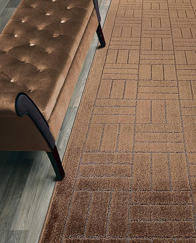 15 ft Extra Long Brown Hallway Kitchen Runner Rug Non-Slip Washable, 26" X 15' Carpet Runner Rugs-Rubber Backed, Custom Size Floor Mat for Stairs Bedroom Bathroom Entryway, Your Choice of Length