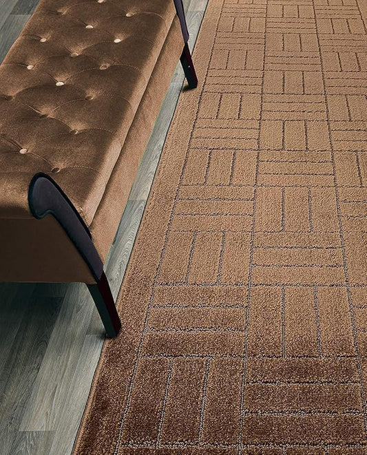 10 ft Long Brown Hallway Kitchen Runner Rug Non-Slip Washable, 26" X 10' Carpet Runner Rugs-Rubber Backed, Custom Size Floor Mat for Stairs Bedroom Bathroom Entryway, Your Choice of Length