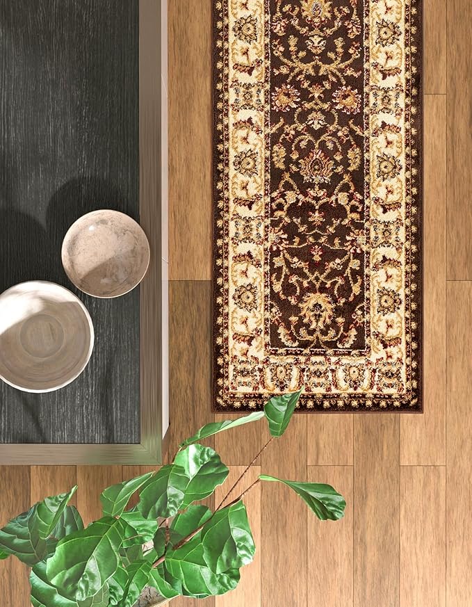 Rugs.com Aditi Collection Rug – 13 Ft Runner Brown Medium-Pile Rug Perfect for Hallways, Entryways