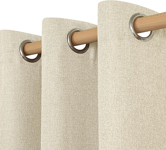 LAMIT Natural Linen Thermal Curtains for Bedroom, 72 inches Grommet Soft Thick Light Reducing Linen Curtains Window Panels for Living Room/Farmhouse, Set of 2 Panels, W52 x L72, Natural Beige