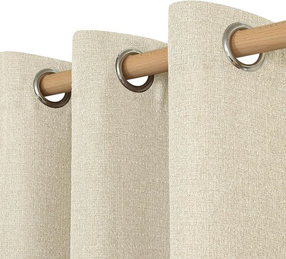 LAMIT Natural Linen Thermal Curtains for Bedroom, 72 inches Grommet Soft Thick Light Reducing Linen Curtains Window Panels for Living Room/Farmhouse, Set of 2 Panels, W52 x L72, Natural Beige