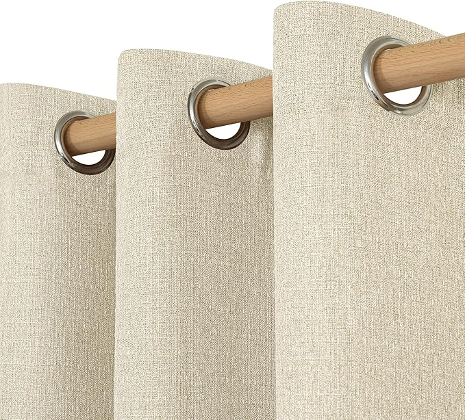 LAMIT Natural Beige Linen Curtains for Bedroom, 84 inches Grommet Thermal Insulated Thick Burlap Farmhouse Neutral Curtains Noise Reducing Light Filtering Drapes for Living Room, 2 Panels, W60 x L84