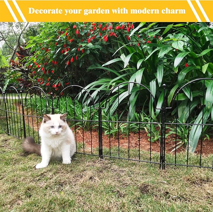 Garden Fence, 2 Panels 22 in(H) x 2.2 ft(L) Arched Rustproof Metal No Dig Fence Garden Fence Border, Ground Stake Animal Barrier Fence for Rabbit Dog, Outdoor Landscape Decor for Yard & Patio
