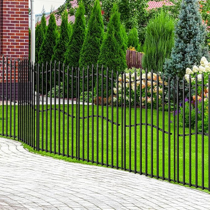 8 Panels Tall No Dig Garden Fence - 40in H x 18ft L, Reinforced Square Tube Rustproof Animal Barrier, Decorative Metal Fencing for Yard & Outdoor Dog Pet Play Areas