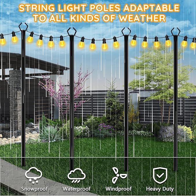 10 Pack String Light Poles,Poles for Outdoor String Lights 9 Ft Metal Poles with Fork for Outdoor String Lights,Outdoor Light Poles with Fork,Patio,Deck,Backyard
