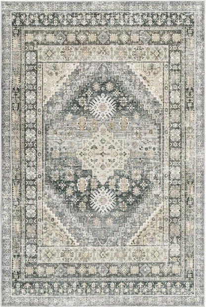 zesthome 8x10 Area Rugs for Living Room,Non-Slip Backing Washable Rugs,Vintage Large Area Rug，Stain Resistant Home Decor Rug (Wheat/Charcoal,8'x10')