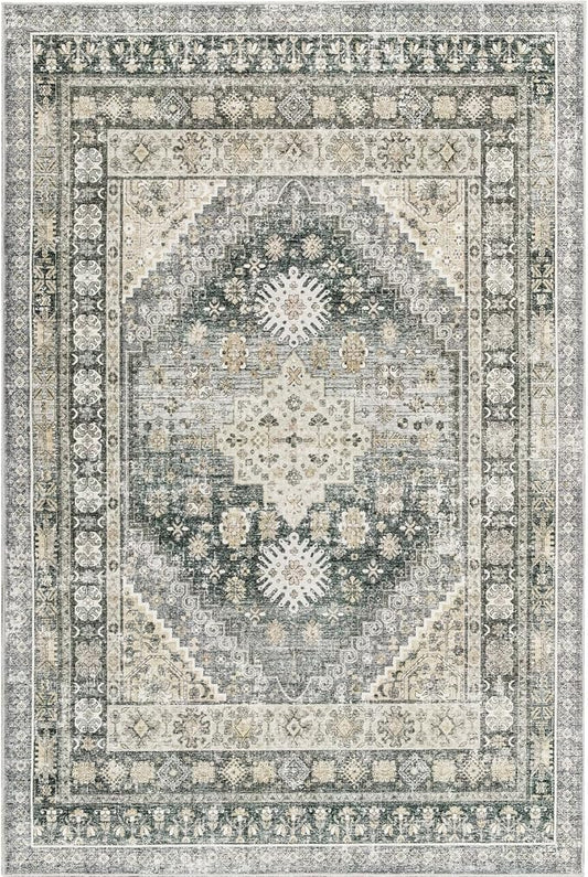 zesthome 6x9 Area Rug, Super Soft Washable Rugs for Living Room, Non-Slip Stain Resistant Vintage Rugs, Ultra-Thin Large Area Rugs (Wheat/Charcoal,6'x9')