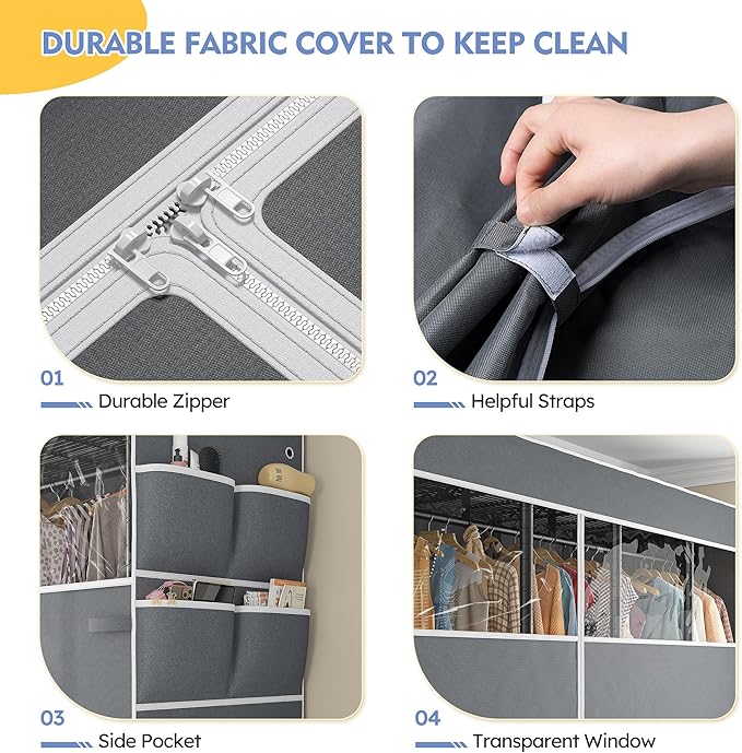 Raybee 90.6" W Clothes Rack with Cover Heavy Duty Clothing Racks for Hanging Clothes Portable Closet Loads 1200LBS Freestanding Garment Rack for Bedroom, Black