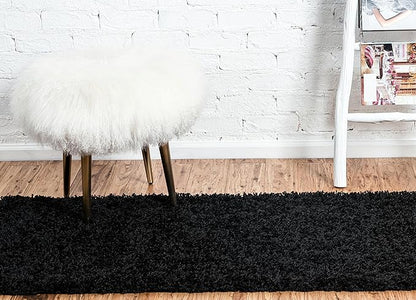 Unique Loom Solid Shag Collection Area Rug (2' 6" x 10' Runner, Jet Black)