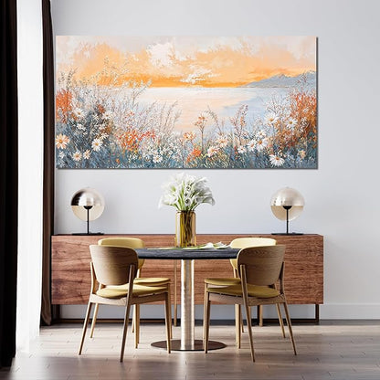 Canvas Wall Art Decor Wall Art Pictures for Living Room Artwork for Walls Large Coastal Beach Wall Art Prints Canvas Art Wall Decor Vintage Wildflower Wall Art Decorations Bedroom Home Decor 24"X48"