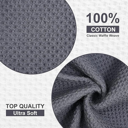 Kitinjoy 100% Cotton Waffle Weave Kitchen Towels, 4-Pack Super Soft and Absorbent Dish Towel for Drying Dishes, Kitchen Hand Towels, 20 in x 28 in, Dark Grey