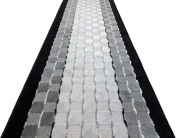 10 ft Long Non-Slip Washable Carpet Runner Rug with Rubber Backing, (26" X 10') Custom Floor Mat for Kitchen Hallway Stairs Bedroom Bathroom Entryway, Checkered Black - Grey, Your Choice of Length