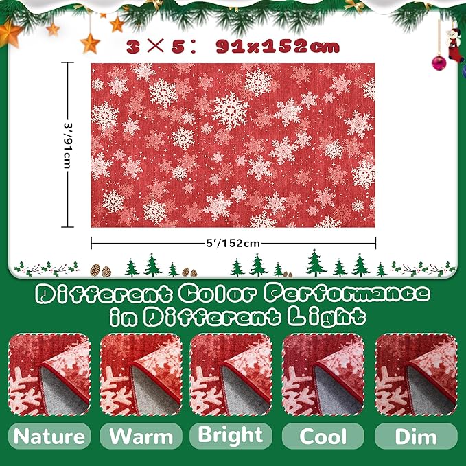3x5 Christmas Area Rug for Entryway, Soft Kitchen Rugs Non Slip for Dining Room, Washable Snowflake Doormat, Red and White Christmas Porch Decor Indoor(3'x5', Red/White)