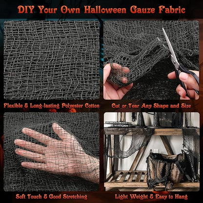 Legigo 12 Pack Halloween Creepy Cloths Cheesecloths, Spooky Black Mesh Fabric Cheese Cloths for Crafts, Scary Gauze Fabric for Party Supplies Home Wall Doorway Outdoor Yard Decor(6 Colors)