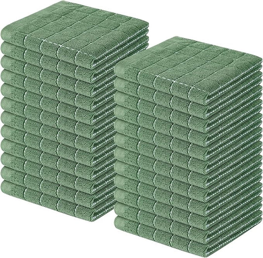 Homaxy 100% Cotton Terry Kitchen Dish Cloths, Ultra Soft and Absorbent Dish Towels for Kitchen, Suitable for Drying and Washing Dishes, 24 Pack, 12 x 12 Inches, Grass Green