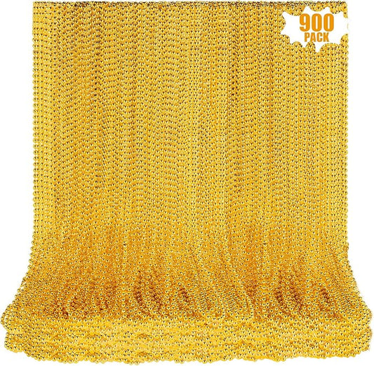 900 PCS Gold Bead Necklace, 33 Inch Mardi Gras Christmas Beads, Bulk Metallic Party Beads for Mardi Gras Parade, St Patricks Day, Wedding, Birthday, Pirate Party, Carnival Party Favors