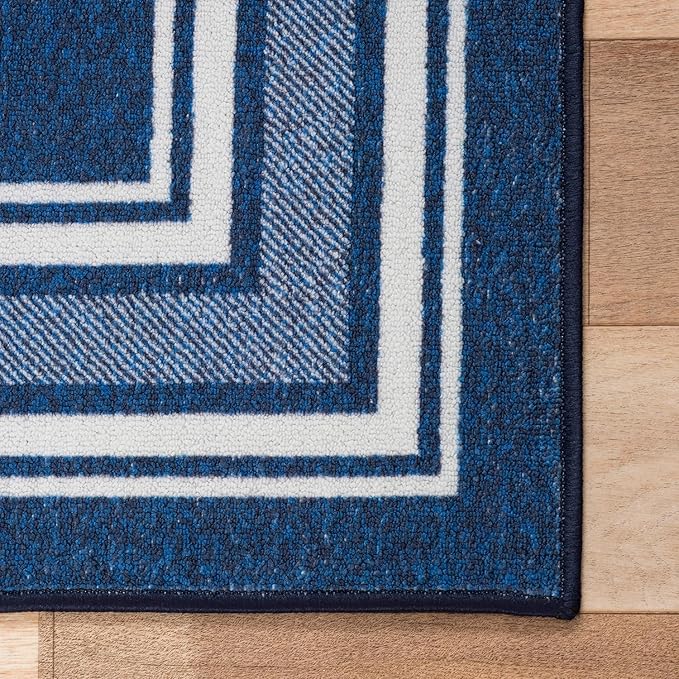 Beverly Rug Non Slip Area Rugs 2x7 Modern Bordered Non Skid Rubber Backing Soft Runner Rug for Living Dining Room Easy to Clean Non Shedding Kitchen Bedroom Indoor Carpet 2 x 7 Navy