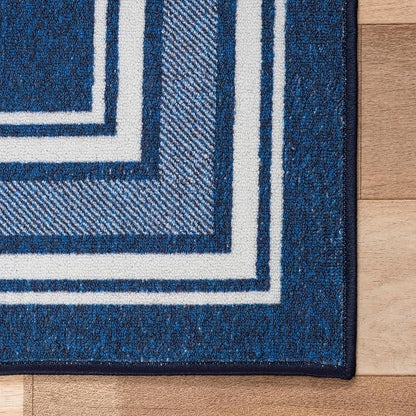 Beverly Rug Non Slip Area Rugs 2x5 Modern Bordered Non Skid Rubber Backing Soft Runner Rug for Living Dining Room Easy to Clean Non Shedding Kitchen Bedroom Indoor Carpet 2 x 5 Navy