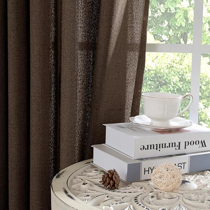 YoungsTex Brown Linen Curtains 45 Inches Length for Short Window, Chocolate Textured Semi Sheer Drapes Light Filtering with Bronze Grommet for Bedroom Bathroom Kitchen Window, 42 x 45 Inch, 2 Panels