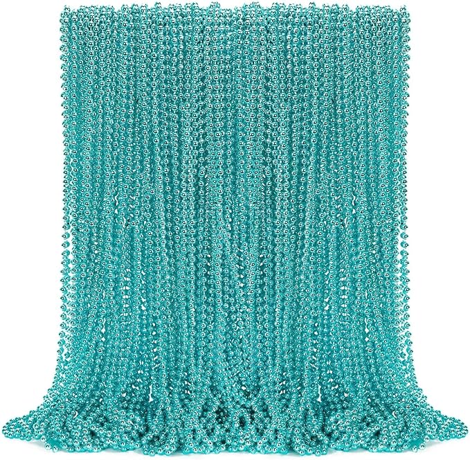72PCS Mardi Gras Beads, Metallic Blue Bead Necklace Party Favors, 33" Mardi Gras Necklace Stuff, Festival Parade Throw Accessories for Wedding Birthday Gender Reveal Party Supplies Decor