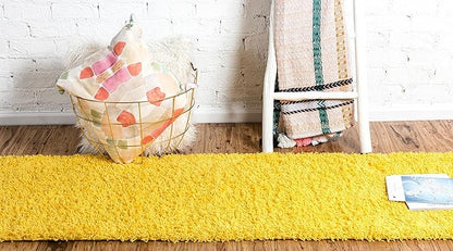 Unique Loom Solid Shag Collection Area Rug (2' x 6' 5" Runner, Tuscan Sun Yellow)