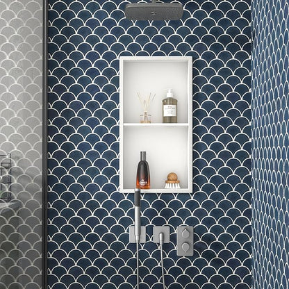 Stainless Steel Shower Niche 24" X 12" Matte White No Tile Needed Vertical Niche Shower with Two- Tier Shelves Recessed Wall Niches for Bathroom Storage Over Mount Installation