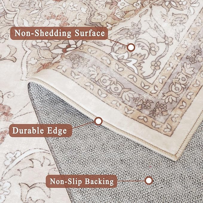 vivorug Runner Rug 2'x8' Vintage Floral Washable Non-Slip Runners for Hallways Kitchen Entryway Laundry Room Carpet Hallway Runner Beige