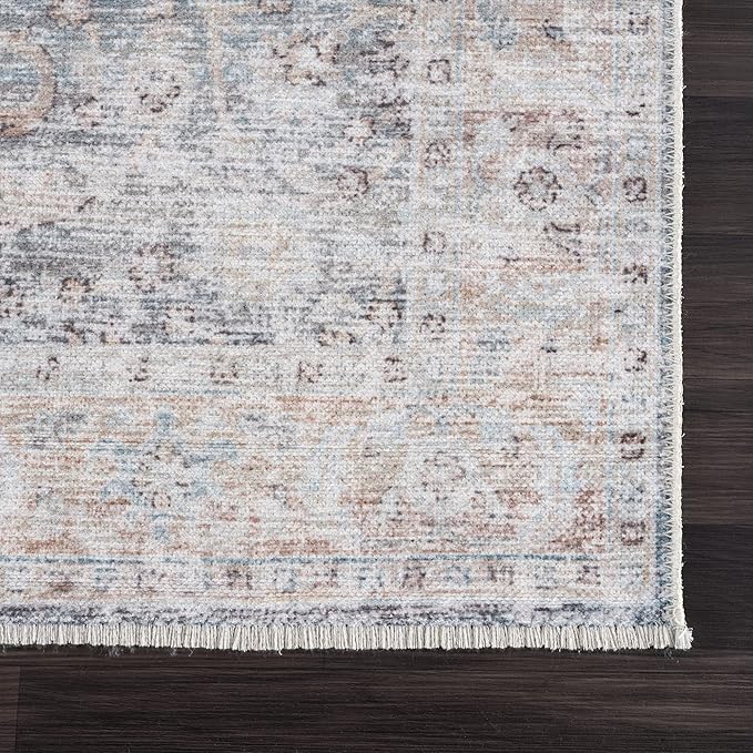 Bloom Rugs Washable Non-Slip 2x3 Rug - Ocean Blue/Brick Traditional Oriental Area Rug for Living Room, Bedroom, Dining Room, and Kitchen - Exact Size: 2' x 3'