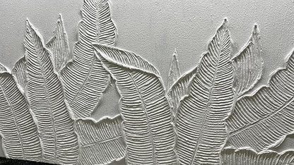 Modern Tropical Palm Leaf Wall Art, 3D Textured Relief Panel, White