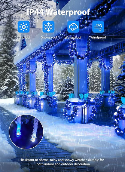 Minetom Christmas Lights Outdoor Cluster Lights - 200 LED 10 Ft Christmas Firecrackers String Lights, 12 Modes Timer Waterproof Connetable Plug in Twinkle Fairy Lights for Xmas Tree Party, Blue＆White