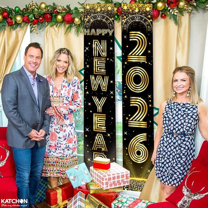 KatchOn, XtraLarge Happy New Year Banner - 72x12 Inch | New Years Decorations 2026 | New Years Eve Party Supplies 2026, Nye Decorations 2026 | Door Banner for Happy New Year 2026 | Nye Decor 2026