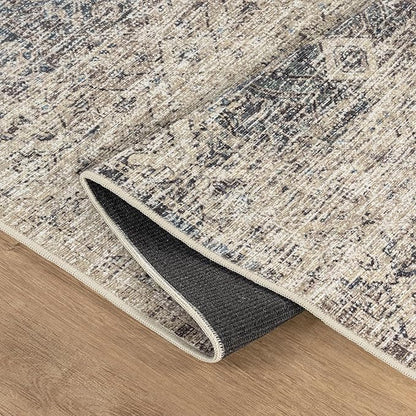 Bloom Rugs Caria Washable Non-Slip 4x6 Rug - Beige Brown/Teal Traditional Area Rug for Living Room, Bedroom, Dining Room, and Kitchen - Exact Size: 4' x 6'