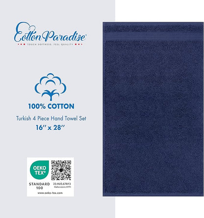 Cotton Paradise Hand Towels for Bathroom, 100% Cotton Turkish 4 Piece Hand Towel Set, Soft Absorbent Face Towels, Navy Blue Hand Towels