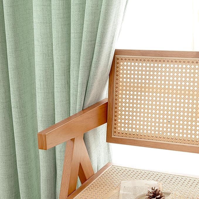 YoungsTex Sage Green Linen Curtains 48 Inch Length for Living Room Window, Short Drapes Light Filtering with Bronze Grommet Privacy for Kitchen Bedroom, 42 x 48 Inch, 2 Panels