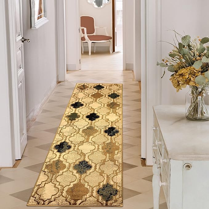 Superior Indoor Area Runner, Jute Backed, Perfect for Hallway, Living/ Dining Room, Bedroom, Office, Kitchen, Entryway, Modern Geometric Trellis Floor Decor, Viking Collection, 2' 7" x 8', Cream