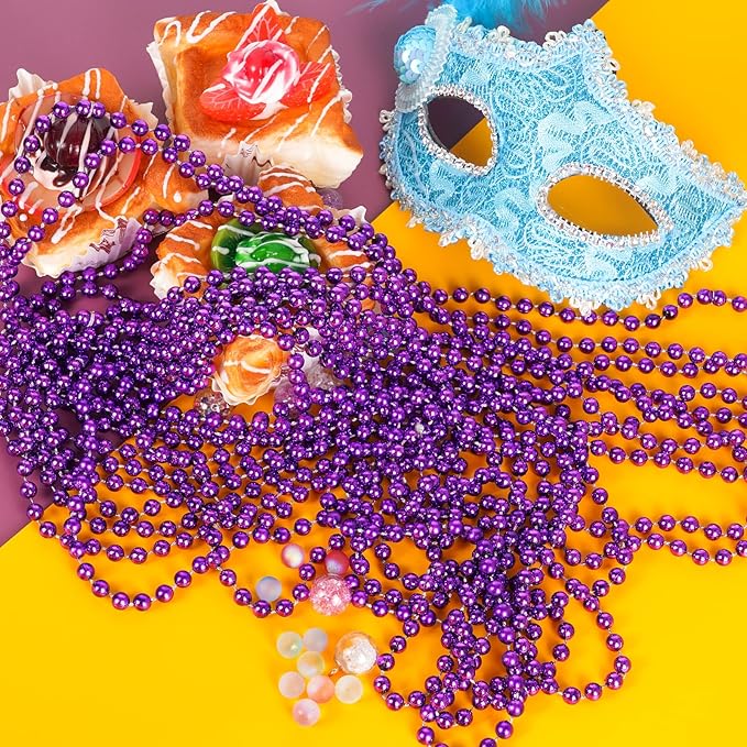 YAXINRUI 120 PCS Purple Bead Necklaces, Purple Mardi Gras Beads, Halloween Beads Necklaces, 33 Inch Round Beaded Necklace Costume Necklace for Mardi Gras Christmas Halloween Party Favors