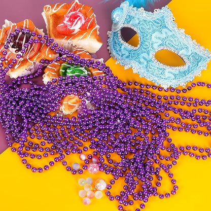 YAXINRUI 120 PCS Purple Bead Necklaces, Purple Mardi Gras Beads, Halloween Beads Necklaces, 33 Inch Round Beaded Necklace Costume Necklace for Mardi Gras Christmas Halloween Party Favors