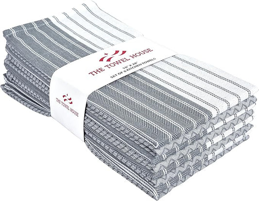 Premium Cotton Weave Kitchen Towels Set – Ultra Absorbent, Quick-Dry Dish Towels with Hanging Loop – Extra Large 18x28 Inches – Grey (Pack of 8)