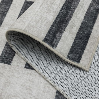 ReaLife Rugs Machine Washable Area Rug Runner - Living Room Bedroom Bathroom Kitchen Entryway Office -Non-Slip Baking Low Pile Stain Resistant Premium - Modern Geometric Loki-Beige & Black 2'6" x 6'