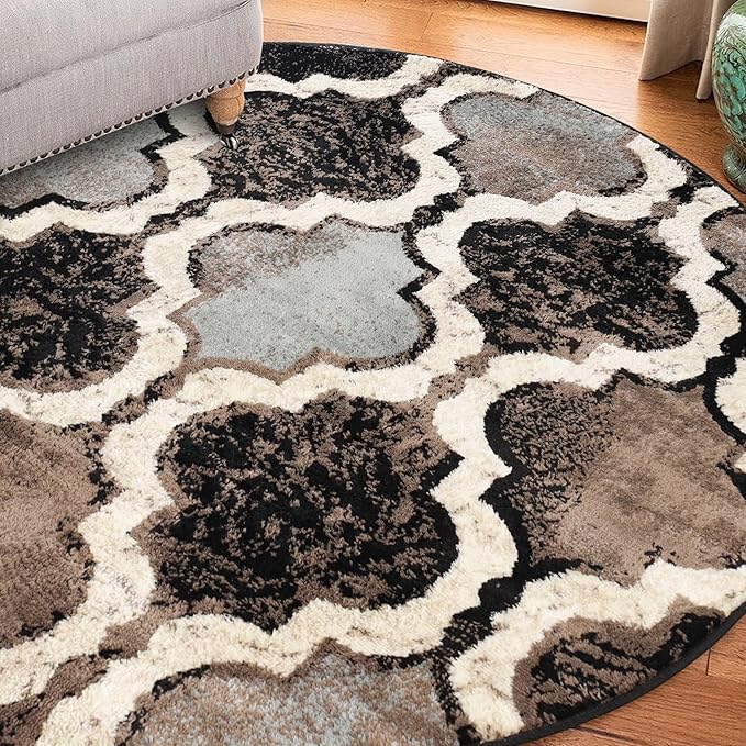 Superior Indoor Large Area Rug, Jute Backed, Perfect for Living/ Dining Room, Bedroom, Office, Kitchen, Entryway, Modern Geometric Trellis Floor Decor, Viking Collection, 5' Round, Chocolate