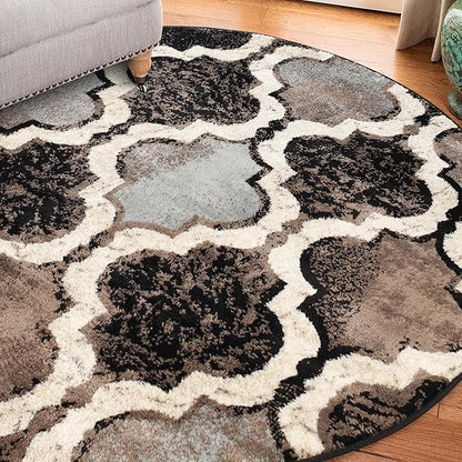 Superior Indoor Large Area Rug, Jute Backed, Perfect for Living/ Dining Room, Bedroom, Office, Kitchen, Entryway, Modern Geometric Trellis Floor Decor, Viking Collection, 5' Round, Chocolate